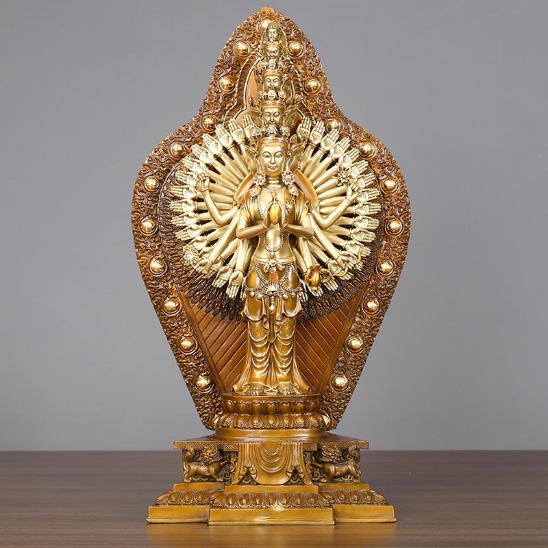 Large Avalokitesvara Buddha Statue in Brass and Copper, 65cm