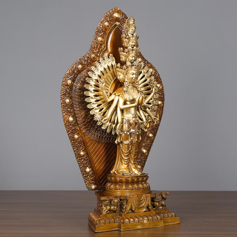 Large Avalokitesvara Buddha Statue in Brass and Copper, 65cm