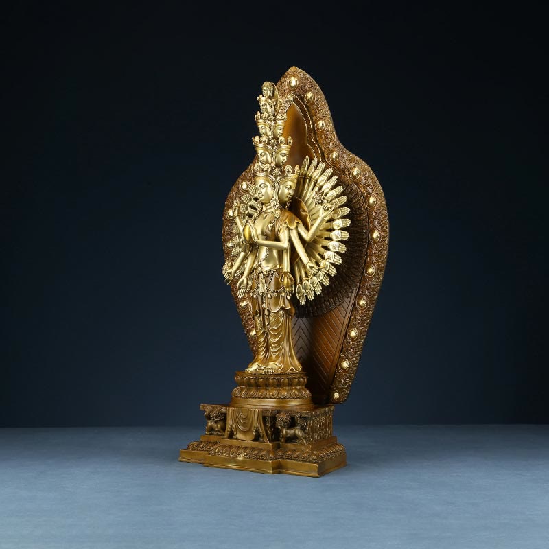Large Avalokitesvara Buddha Statue in Brass and Copper, 65cm