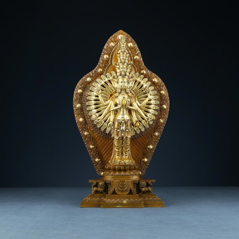 Large Avalokitesvara Buddha Statue in Brass and Copper, 65cm