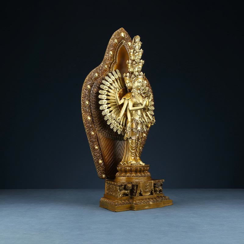 Large Avalokitesvara Buddha Statue in Brass and Copper, 65cm