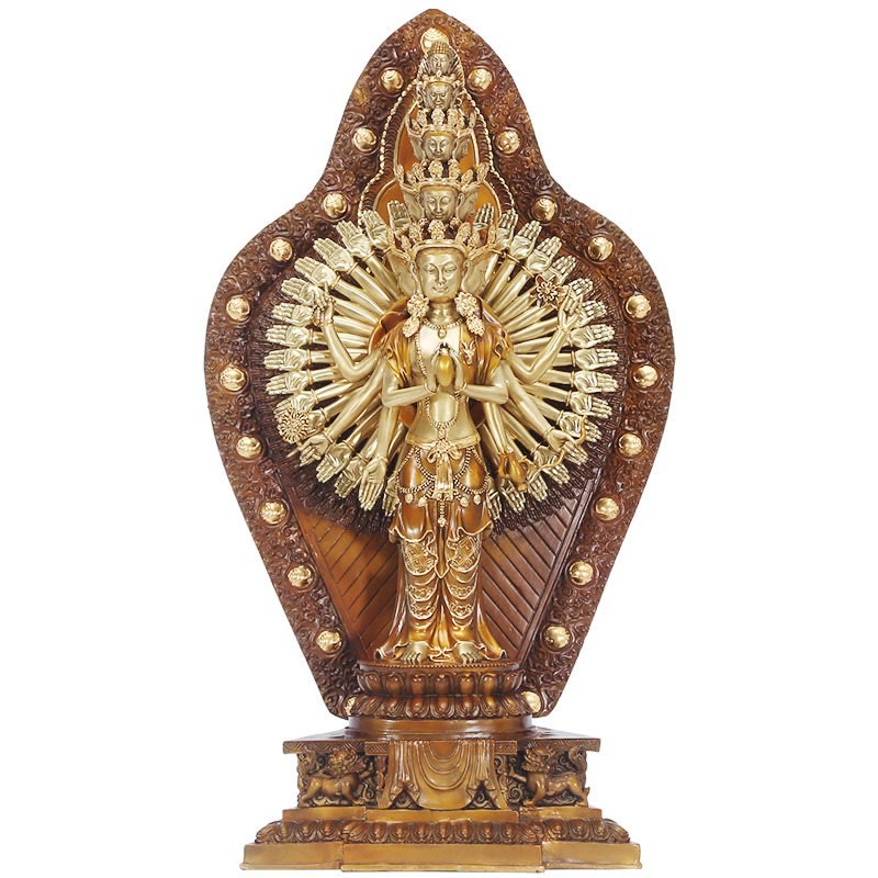 Large Avalokitesvara Buddha Statue in Brass and Copper, 65cm