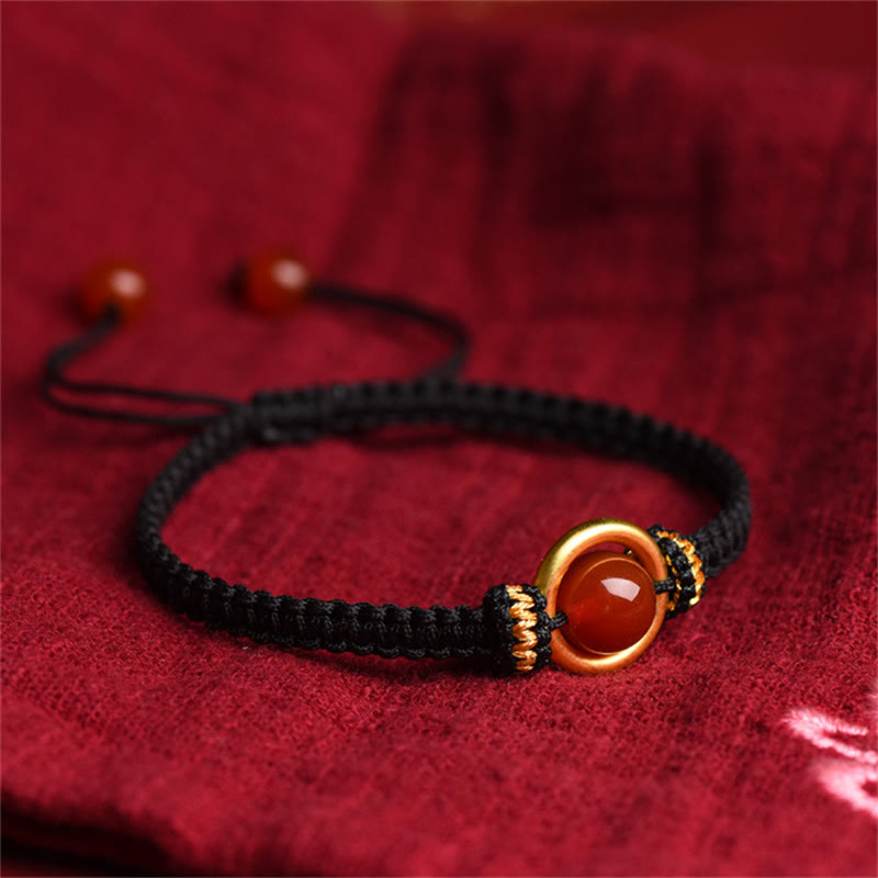 Red Agate Peace Buckle Bracelet with Calming Rope 14-18cm