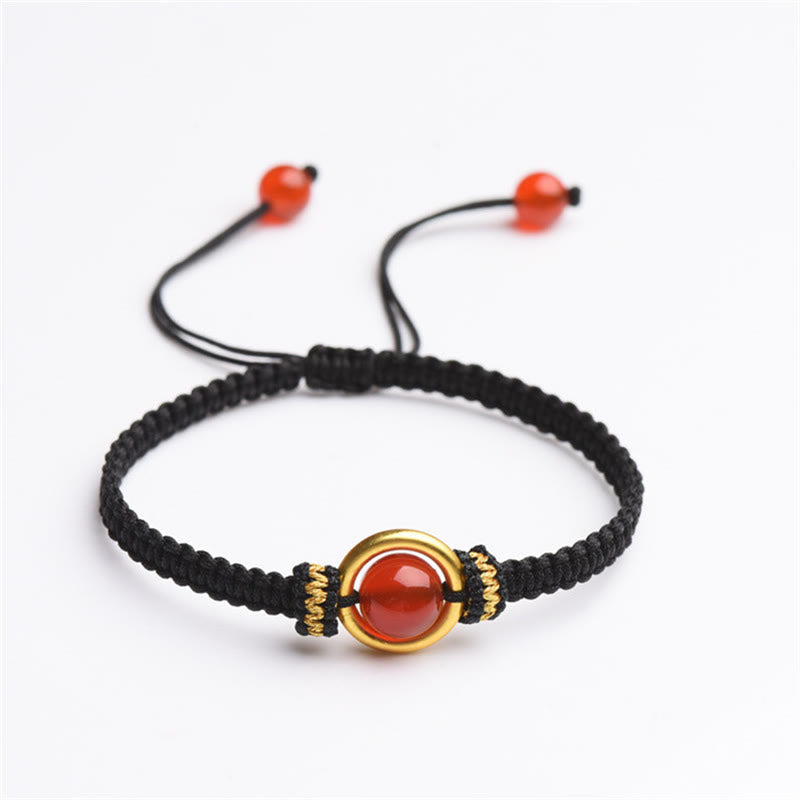 Red Agate Peace Buckle Bracelet with Calming Rope 14-18cm