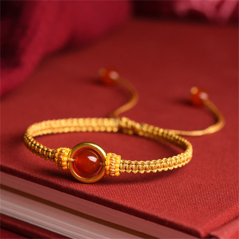 Red Agate Peace Buckle Bracelet with Calming Rope 14-18cm