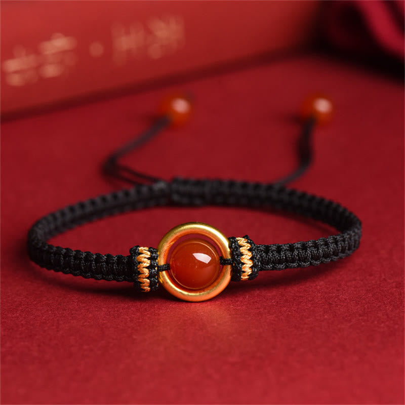 Red Agate Peace Buckle Bracelet with Calming Rope 14-18cm