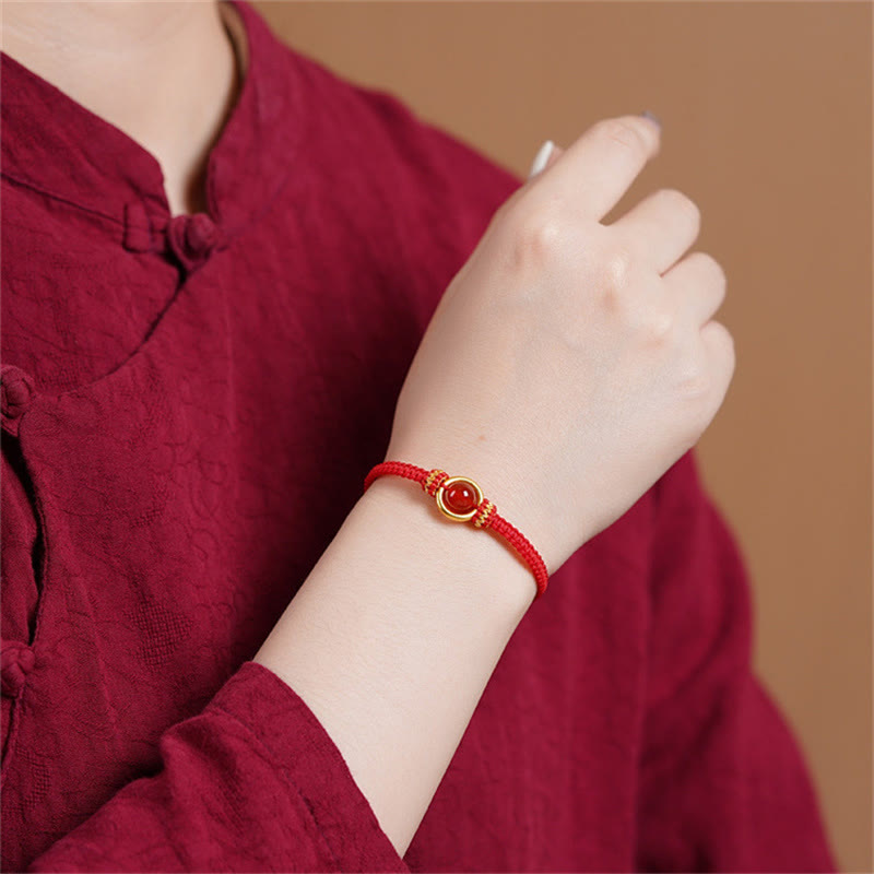 Red Agate Peace Buckle Bracelet with Calming Rope 14-18cm