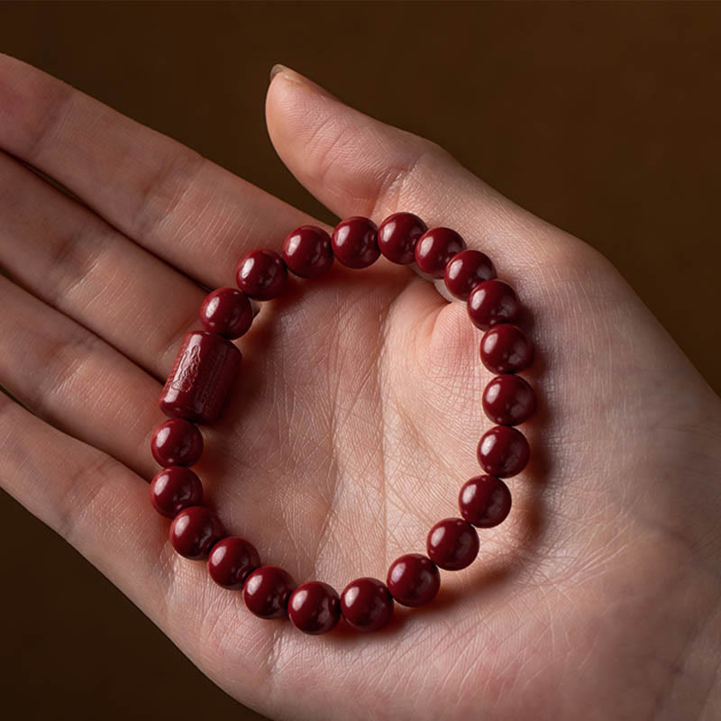 Natural Cinnabar Heart Sutra Bracelet 8mm Meditation