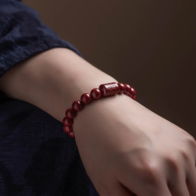 Natural Cinnabar Heart Sutra Bracelet 8mm Meditation