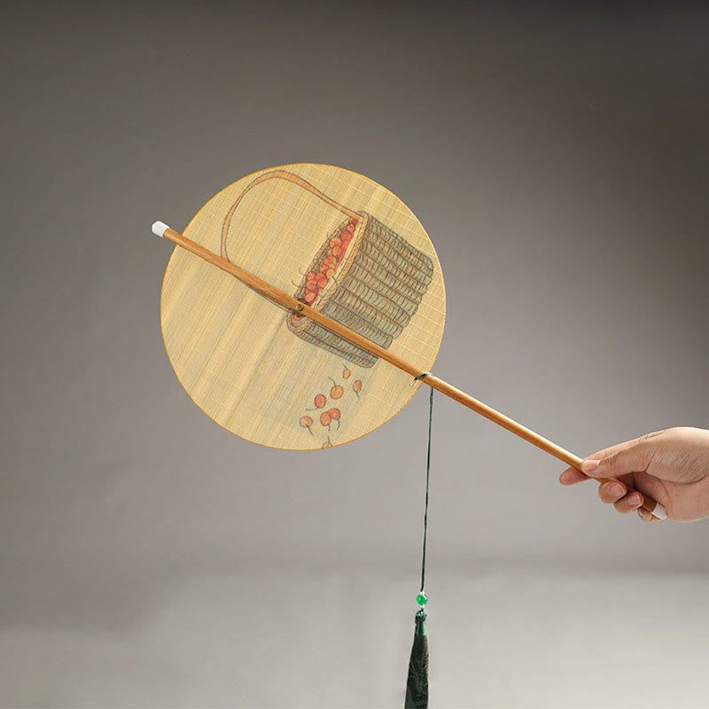 Handmade Bamboo Folding Fan 24cm with Koi Fish Lotus Design
