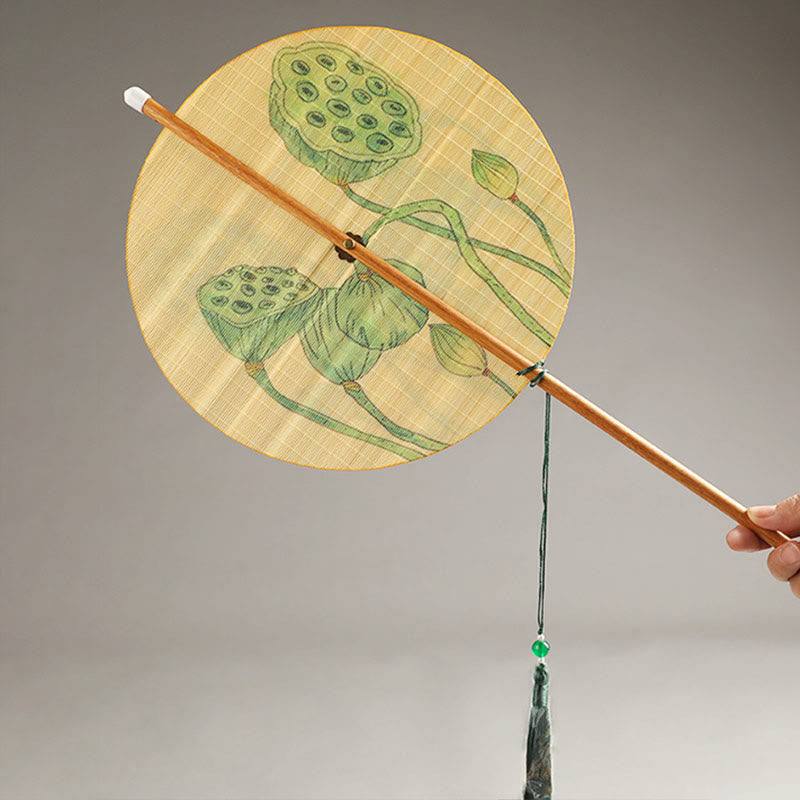 Handmade Bamboo Folding Fan 24cm with Koi Fish Lotus Design