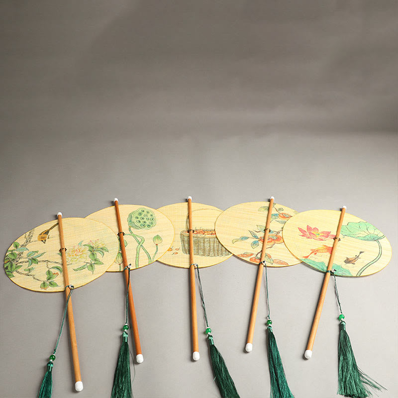 Handmade Bamboo Folding Fan 24cm with Koi Fish Lotus Design