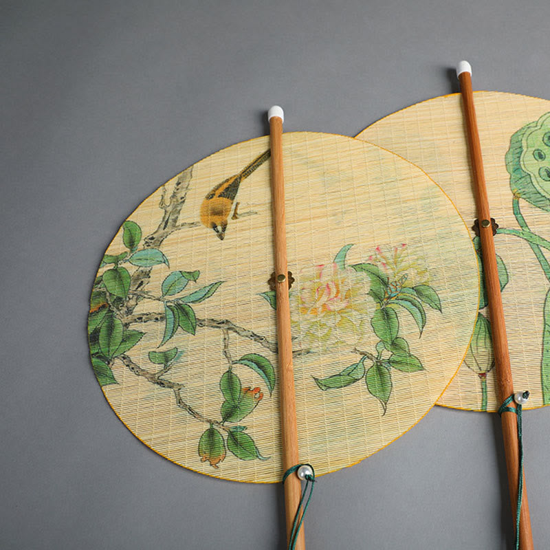 Handmade Bamboo Folding Fan 24cm with Koi Fish Lotus Design