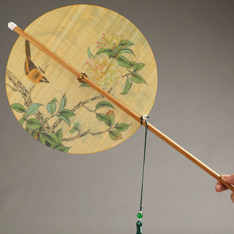 Handmade Bamboo Folding Fan 24cm with Koi Fish Lotus Design