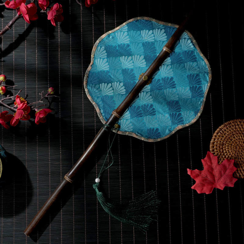 Handmade Bamboo Curlable Fan with Epiphyllum Pattern - 22cm