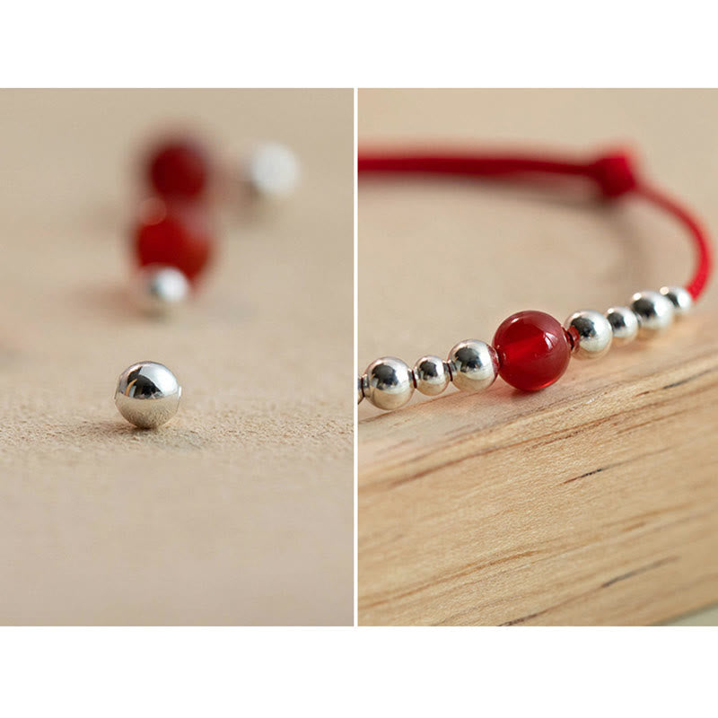 Sterling Silver Fu Character Red Agate Bracelet for Fortune