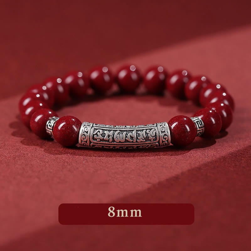 8mm Cinnabar Blessing Bracelet with Silver Six True Words Charm