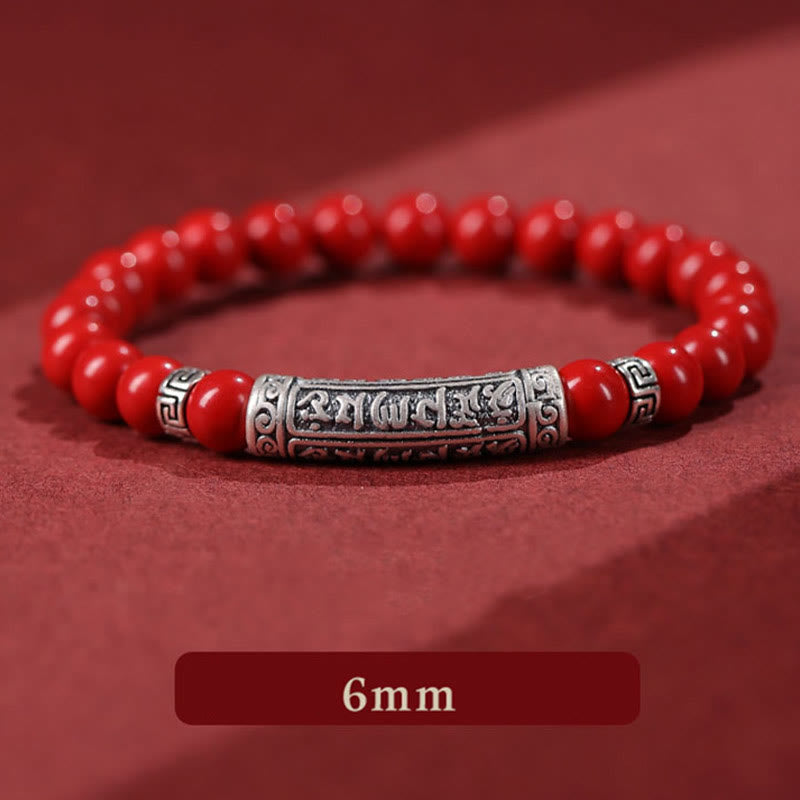 8mm Cinnabar Blessing Bracelet with Silver Six True Words Charm