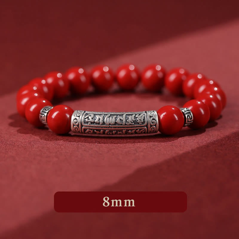 8mm Cinnabar Blessing Bracelet with Silver Six True Words Charm
