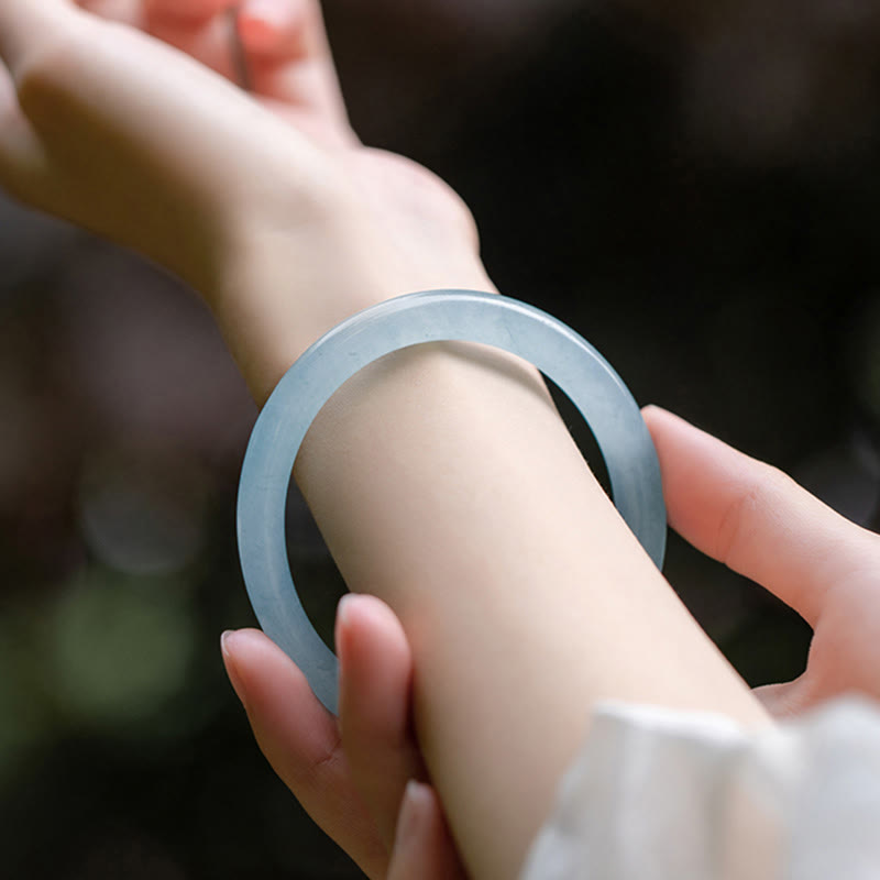 Aquamarine Serenity Bangle Bracelet - 6mm & 8mm Options