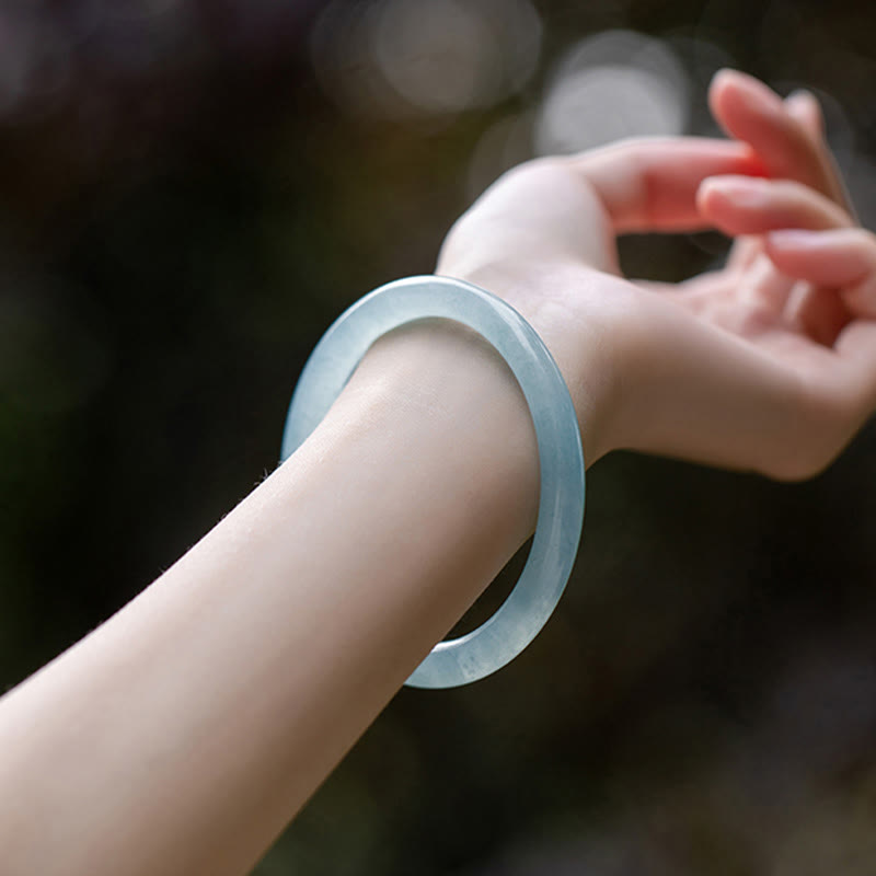 Aquamarine Serenity Bangle Bracelet - 6mm & 8mm Options
