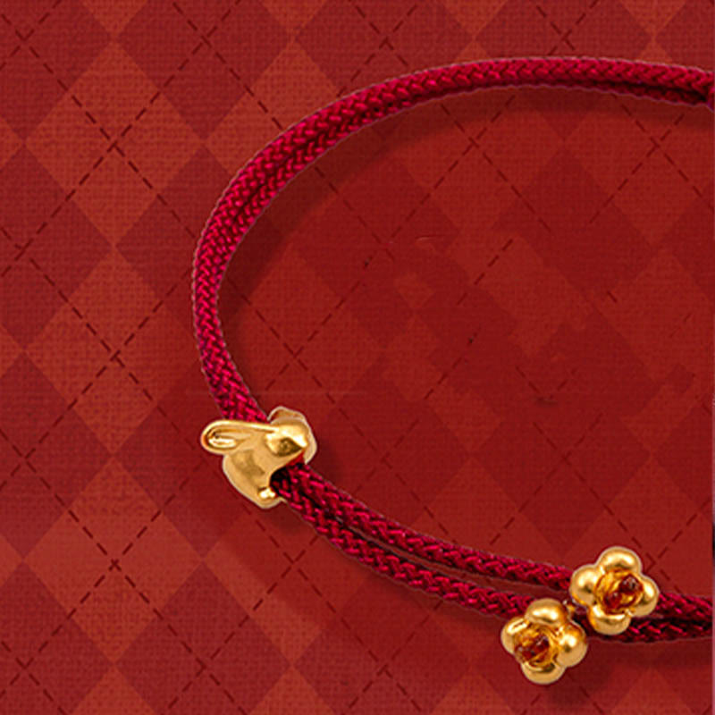 999 Gold Lucky Rabbit Red String Bracelet for Luck