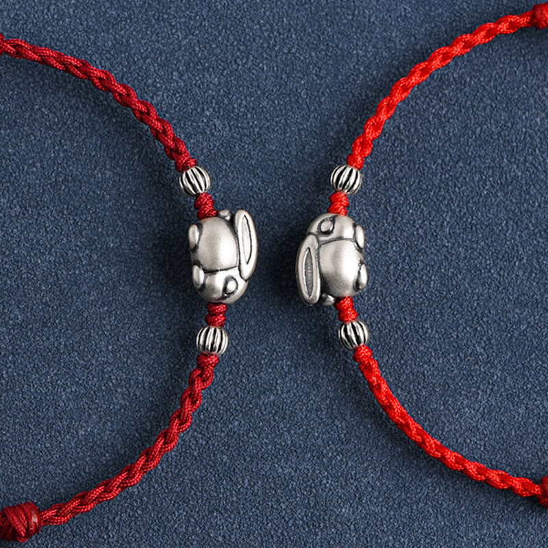 Sterling Silver Red String Bracelet with Rabbit Charm for Luck