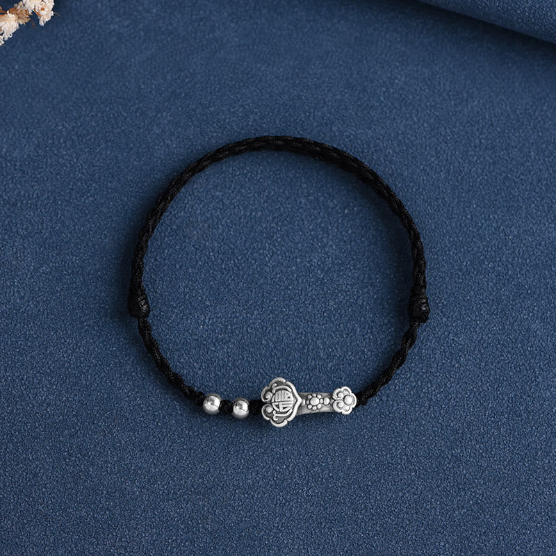 999 Sterling Silver Fu Character Ruyi Handle Red String Bracelet