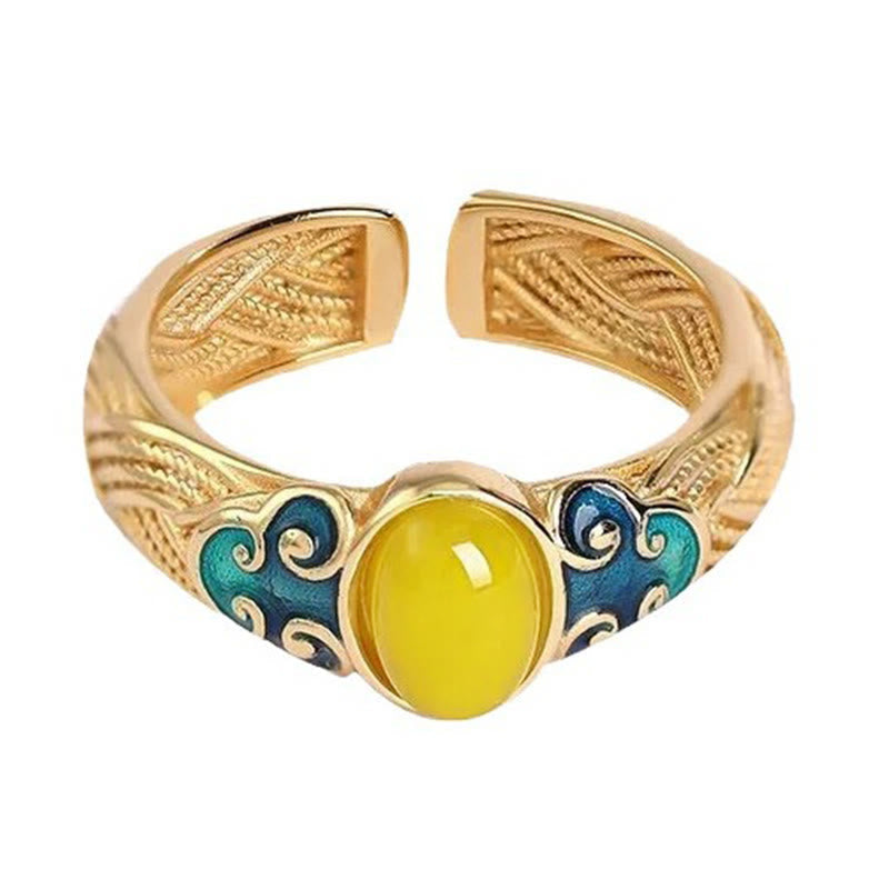 Adjustable Amber Copper Ring with Auspicious Clouds for Focus