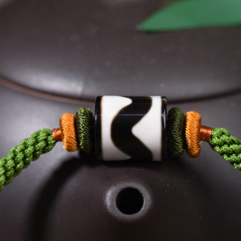 Unisex Tibetan Dzi Bead Protection Bracelet Green Rope