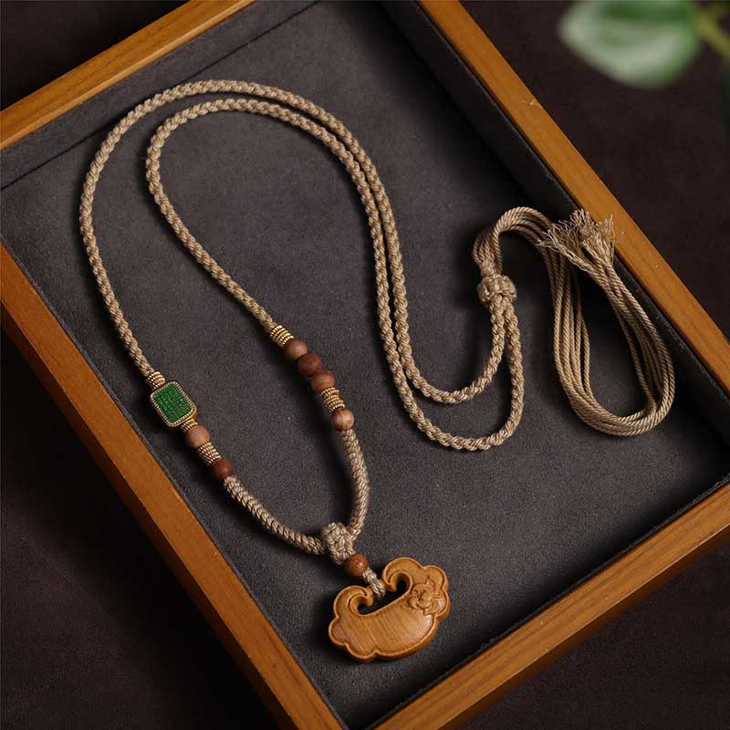 Tibetan Sandalwood Protection Necklace with Chinese Lock Charm