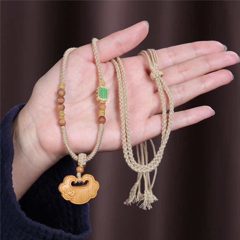 Tibetan Sandalwood Protection Necklace with Chinese Lock Charm