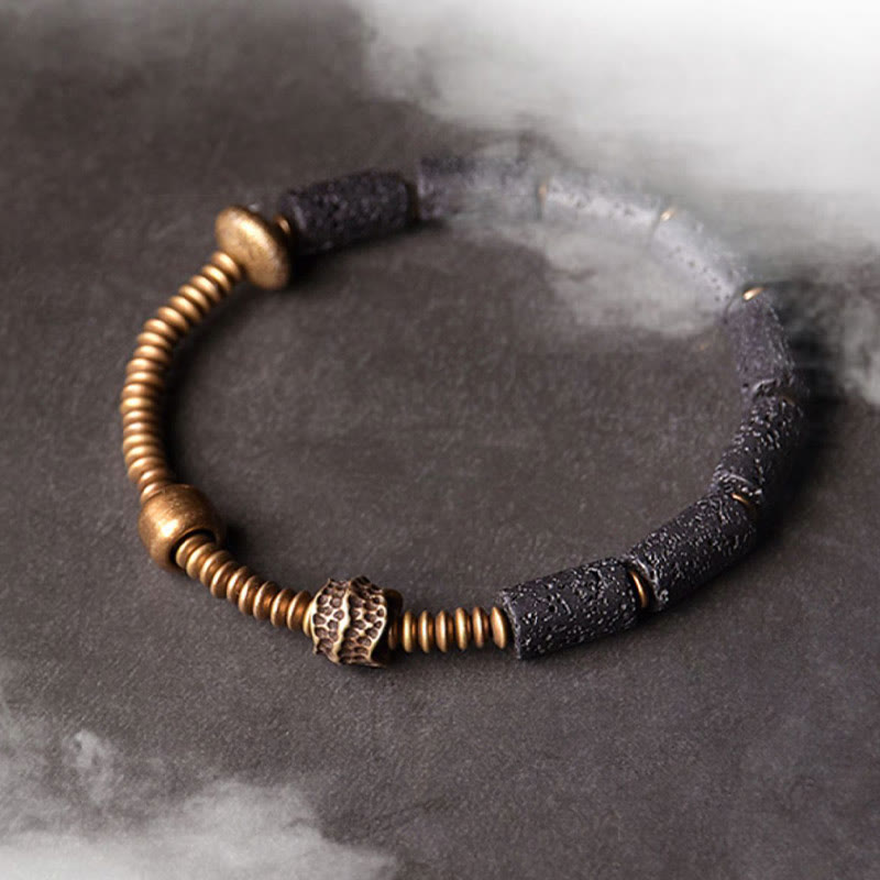 Unisex Lava Rock Copper Spiritual Bracelet for Luck & Wealth