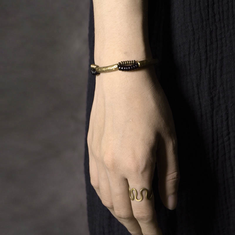 Ebony Wood Copper Luck Bracelet for Abundance - Handmade