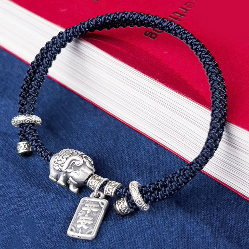 925 Sterling Silver Elephant Protection Amulet Bracelet