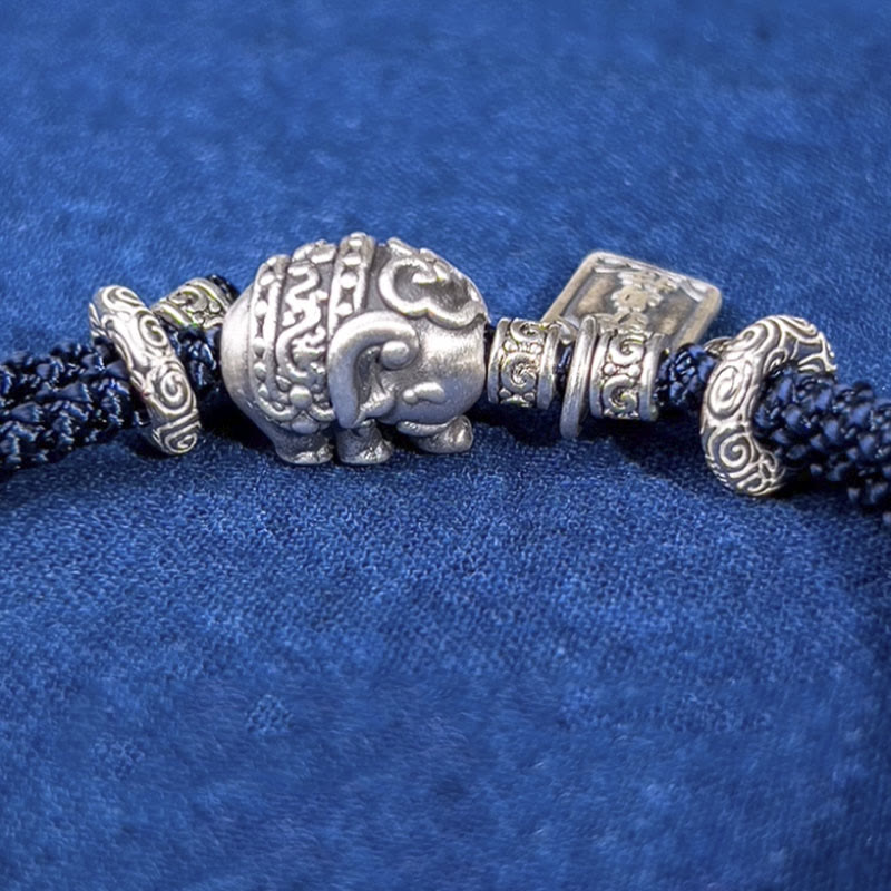 925 Sterling Silver Elephant Protection Amulet Bracelet