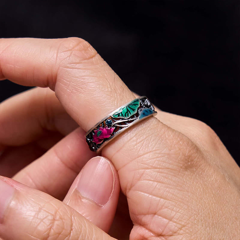 925 Sterling Silver Koi Fish Lotus Ring | Everything Goes Well Symbol