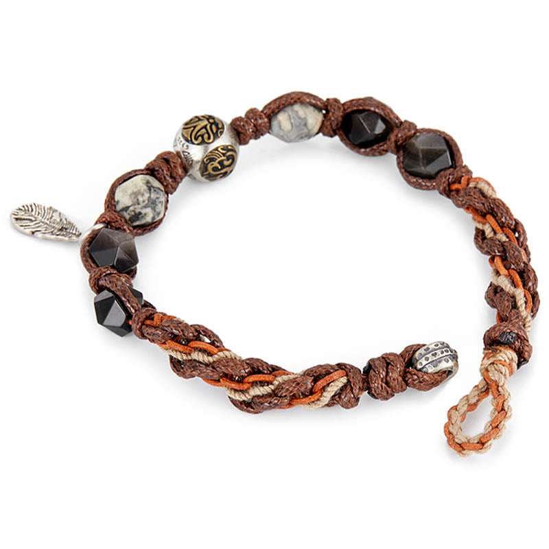 12.5mm Silver Sheen Obsidian Braided Bracelet for Grounding