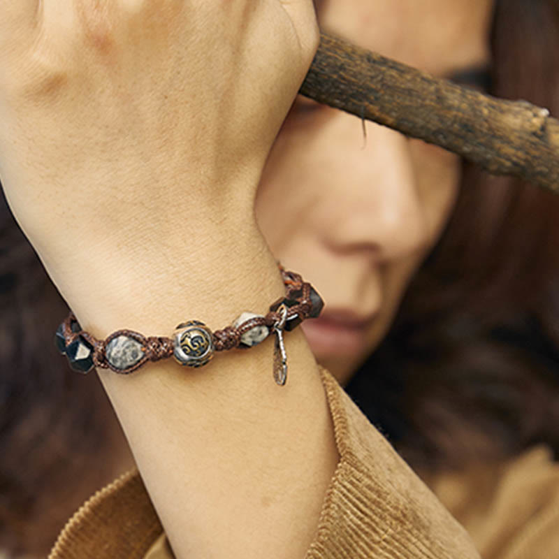 12.5mm Silver Sheen Obsidian Braided Bracelet for Grounding
