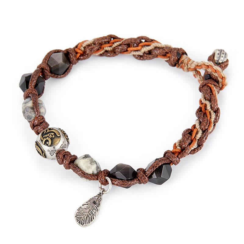 12.5mm Silver Sheen Obsidian Braided Bracelet for Grounding
