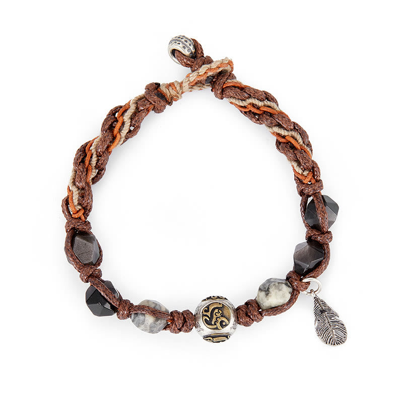 12.5mm Silver Sheen Obsidian Braided Bracelet for Grounding