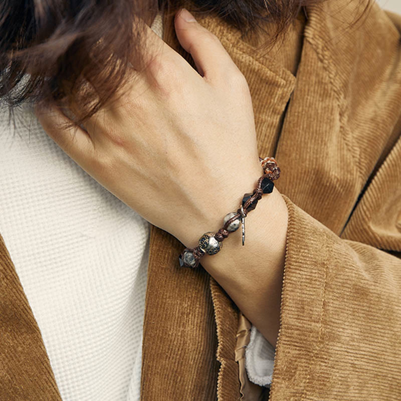 12.5mm Silver Sheen Obsidian Braided Bracelet for Grounding