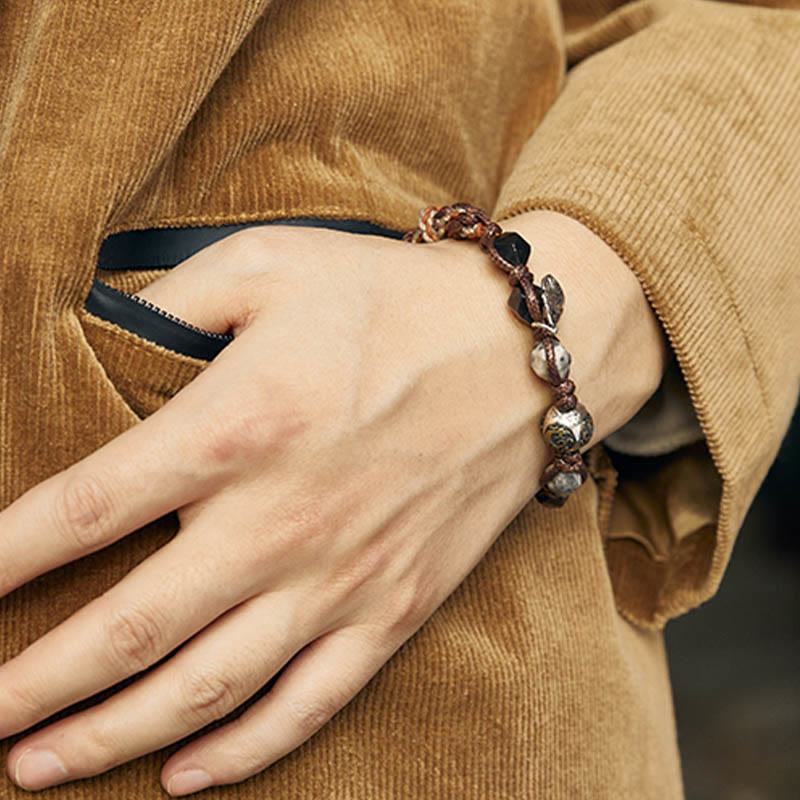 12.5mm Silver Sheen Obsidian Braided Bracelet for Grounding