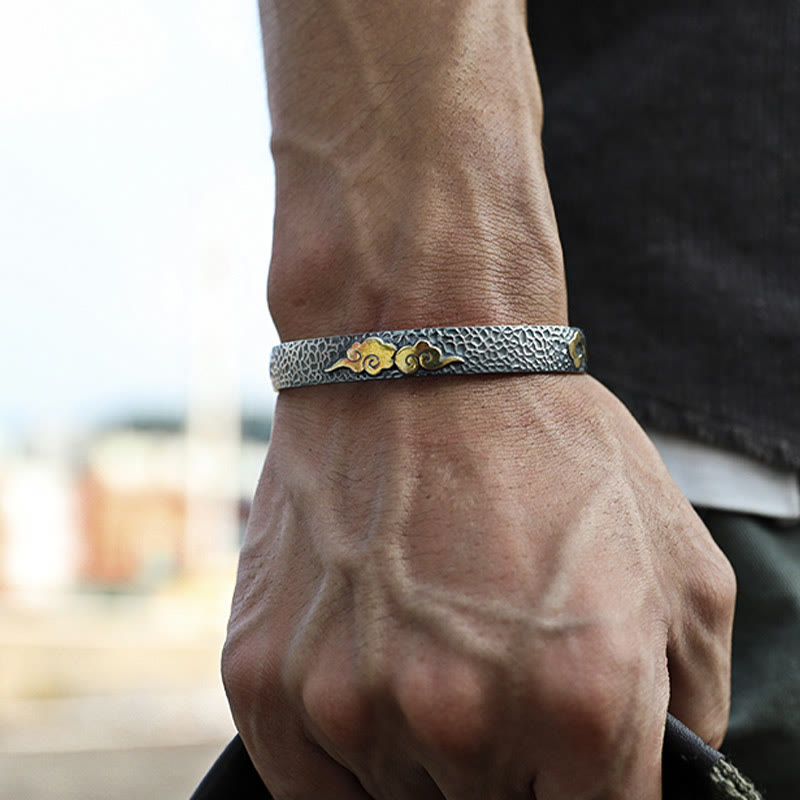 Sterling Silver Heart Sutra Cuff Bracelet for Spiritual Protection and Wealth
