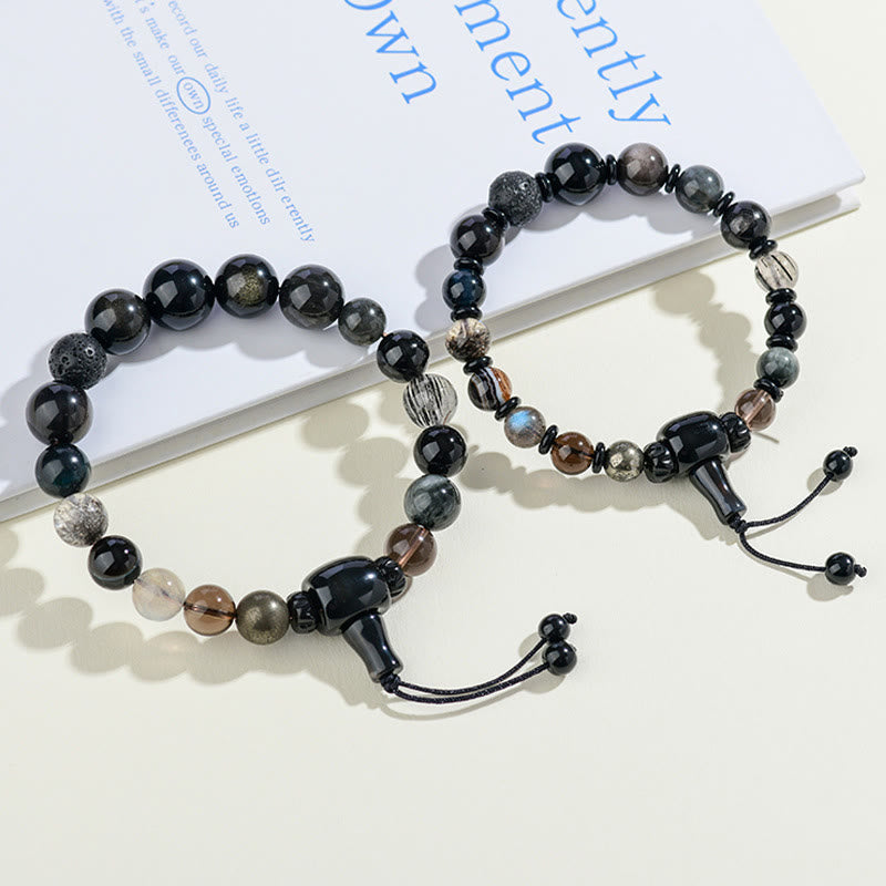 8mm Black Obsidian Five Elements Wisdom Bracelet