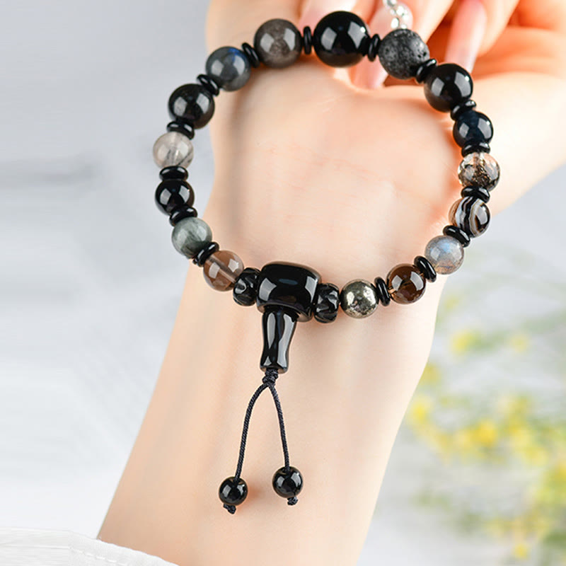8mm Black Obsidian Five Elements Wisdom Bracelet