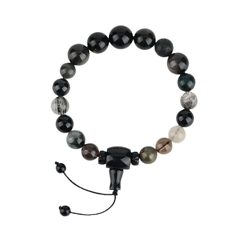 8mm Black Obsidian Five Elements Wisdom Bracelet