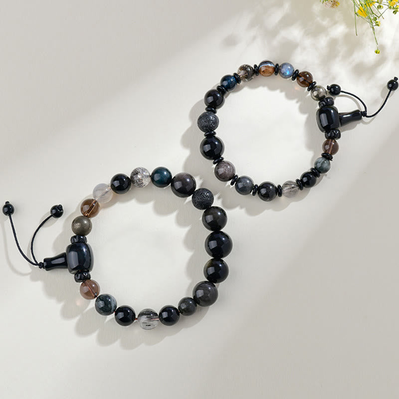 8mm Black Obsidian Five Elements Wisdom Bracelet