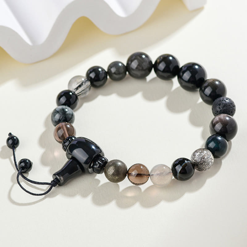 8mm Black Obsidian Five Elements Wisdom Bracelet