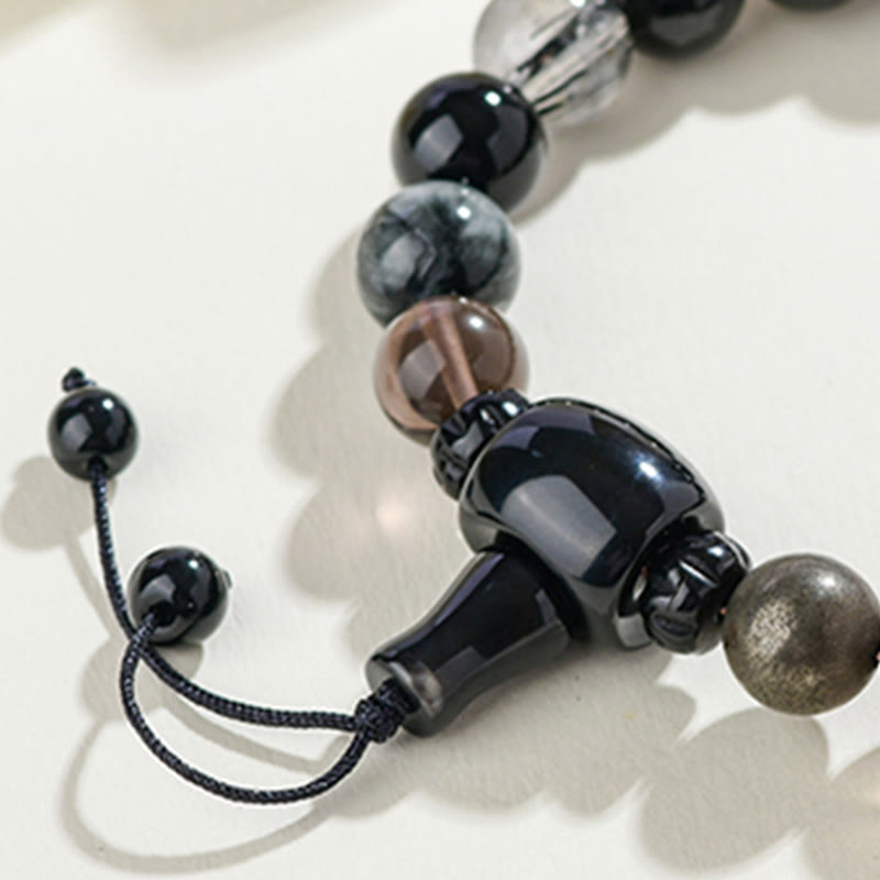 8mm Black Obsidian Five Elements Wisdom Bracelet